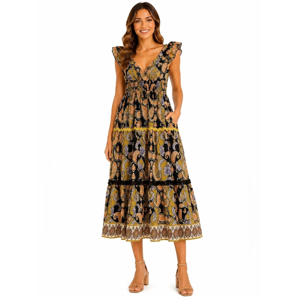 Live 4 Truth Black and Mustard Paisley Maxi Dress